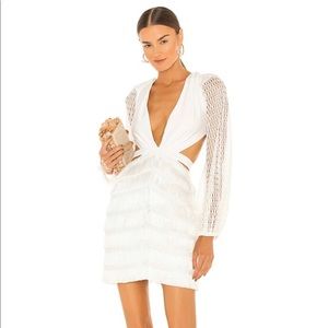 PatBo Cut-out Fringe Mini Dress in White
